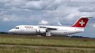 (STORED) Swiss - BAe 146 / Avro RJ100 - Takeoff at AMS (HB-IXW)