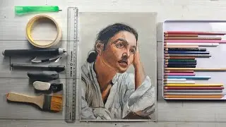 FULL PROCESS | Portrait Shading & Grading on Grey Paper | 4H 55M Timelapse