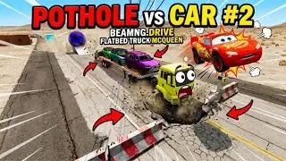 Flatbed Truck Mcqueen | Transportation wits Truck - Pothole vs Car #2 - BeamNG.Drive
