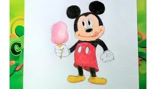 How to draw Mickey Mouse/Cartoon character/with oil pastel