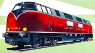 M&auml;rklin DB V200 027 Diesel Locomotive pulling M&auml;rklin Vintage Freight Train on M-Track Layout