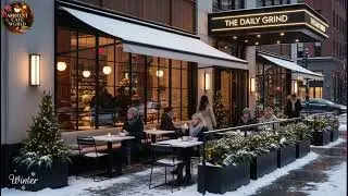 🔴 Good Mood with Smooth Winter Jazz Music ⛄ Outdoor Coffee Shop Ambience & Warm Piano Jazz Music