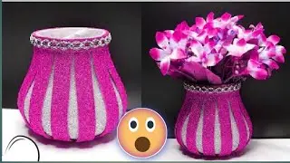 عندك قارورة بلاستيك وورق الفوم/اصنعى بنفسك اجمل فازه[مزهريه]بكل بساطه