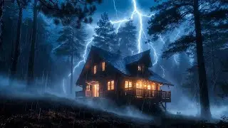 Heavy Rainstorm Rolling Across the Night Woodland Outside a Shelter