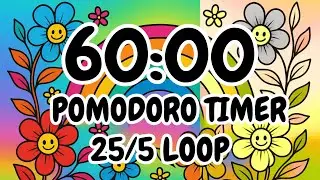 1 Hour Loopable Pomodoro Timer (25-5) | Relaxing Focus Music | Amazing Color Changing 24/7 Loop