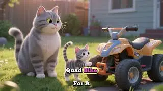Timid Kitten Learns to Ride a Quad Bike with Mama Cat's Help!
