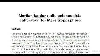 Martian lander radio science data calibration for Mars troposphere
