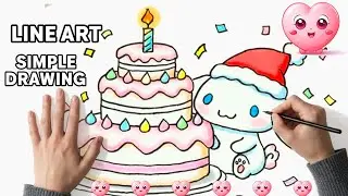 Drawing Christmas Cinnamoroll with a Giant Birthday Cake | Clean Line Art + Color Reveal