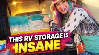 Organizing the big bay storage in her new RV 