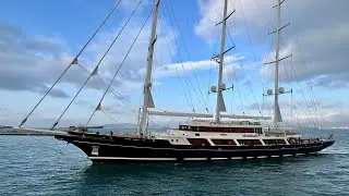 Majestic 93m Sailing Yacht EOS Docking In Gibraltar 4K