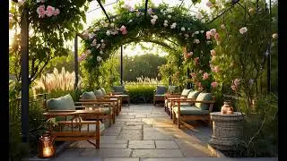 Cozy Outdoor Cafe Ambience | Sunlit Rose Garden Warm & Relaxing LoFi for Reading, Study & Meditation