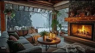 Cozy Winter Night ❄️ Crackling Fireplace & Soft Piano | Snowstorm Outside