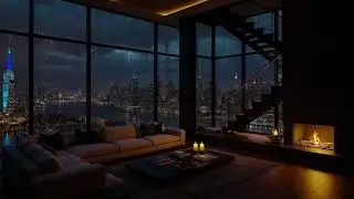 Rain on the Window in a NYC Hotel Room 🌧️Warm Fireplace & Gentle Rain Sounds to Fall Asleep Fast