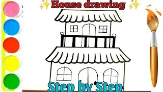 Easy House drawing for kids❤ | How to draw a House step by step tutorial #house #drawing #video