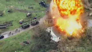 Brutal Attack! Ukraine troops destroy dozens military trucks & Blows Up Russian Tanks Hiding Among