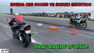 Honda CBR 900RR vs Suzuki GSXR1100 motorcycles drag racing 1/4 mile 🏍🚦 - 4K UHD