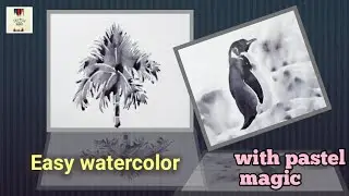Easy Watercolor with pastel magic #Penguin and Betel Nut Tree || Easy watercolor kaise kare