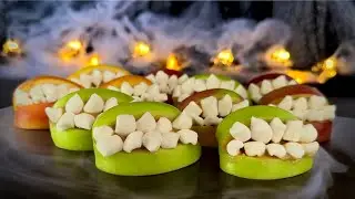 Easy Halloween Snack | Apple Teeth with Peanut Butter & Marshmallows