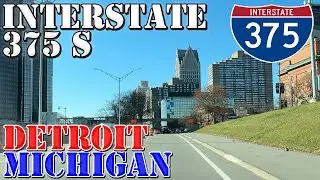 I-375 South - Downtown Detroit - Michigan - 4K Highway Drive