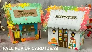 Autumn Bookstore & Flower Shop Pop up Cards