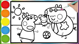 Peppa Pig plays ball with her dad and little George plays referee | Learn to color the Peppa Pig