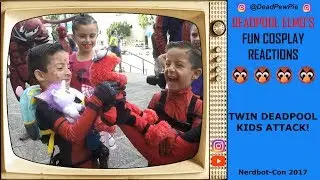 TWIN DEADPOOL KIDS ATTACK!, DEADPOOL ELMO'S FUN COSPLAY REACTIONS, Nerdbot-Con 2017