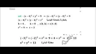 حل تمارين ص15  القطوع المخروطية الدائرة رياضيات للصف الثالث المهني الفرع الزراعي والفنون التطبيقية