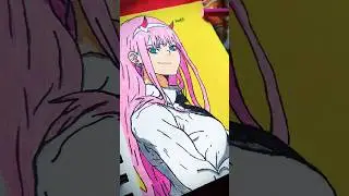 DRAWING ZERO-TWO 😊. #art #shorts #darlinginthefranxx #animeart #waifu #animegirl #drawing #ohuhu 👍..