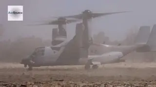 MV-22 Osprey Landing in Dirt Field, Unloads Troops