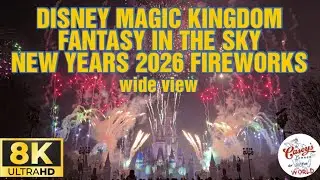 8k Disney New Years 2026 Fantasy in the Sky Fireworks wide view at the Magic Kingdom