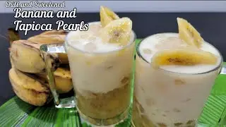 Sweetened Saba Banana and Tapioca Pearls with Milk | Minatamis na Saging with Sago