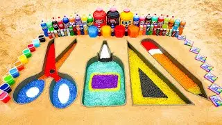 How to make School Supplies with Orbeez & Cement, Giant Fanta, Pepsi, Mtn Dew,  Cola vs Mentos