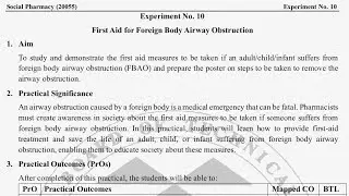 Social Pharmacy Expt 10 | First Aid for Foreign Body Airway Obstruction | MSBTE SP Mannual Answer