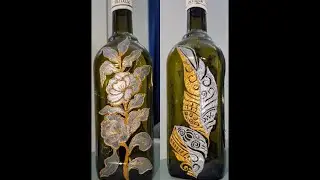 How I paint glass 🖌️🥂 bottle with permanent glass liner || glass painting || bottle art