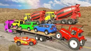 Flatbed Truck McQueen | Transportation with Truck - Pothole vs Car # | BeamNG.Drive Gameplay