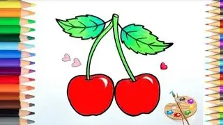 Cherry 🍒 Drawing Easy || How to Draw Cherry Step by Step || Cherry Drawing Tutorial || Draw Fruits🍒