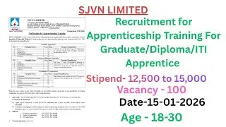 SJVN Apprenticeship Training Recruitment 2025-26|Eligibility Details|Anish Chauhan Job Notifications