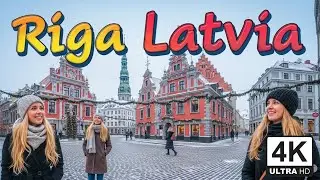 Riga City Tour Latvia | Winter Secret Courtyards in City Centre | 4K UHD