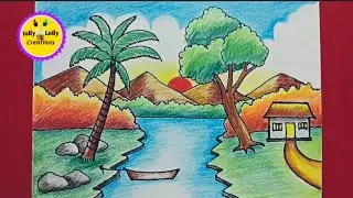 Easy drawing scenery river 