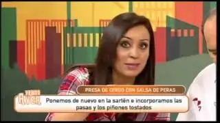 Presa de cerdo con salsa de peras
