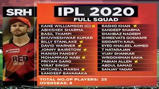 #SRH,#IPL2020| IPL 2020 Sunrisers Hyderabad (srh) Full Team Squad | SRH Squad 2020|#IPL 2020 AUCTION