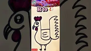 Draw a Rooster from Letter H! 🐔 | SUPER Easy Cock Drawing!! 😍🐔❤️