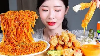 Карбонара пряная лапша Жареные креветки ASMR Mukbang Eating Show