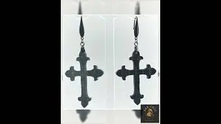 Gothic Black Cross Dangle Earrings: Medieval Castlecore Jewelry