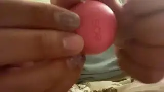 Tapping on this Strawberry Sorbet Eos lip balm-ASMR