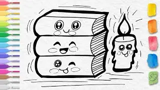 Kawaii Books and Candle Drawing | Easy Cute Drawings