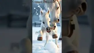 The foal plays in the snow for the first time | #shortvideo #horse #horselover