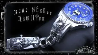 BONE SHAKER | Vintage Hamilton Watch - Trident Skull Diamond Bracelet in Sterling Silver
