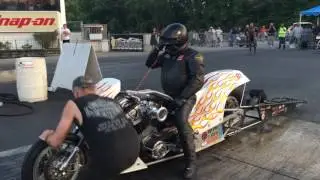 Bob Spina and Peter Geiss test Nitro Harley Dragbike