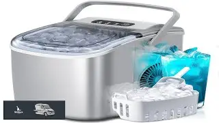Portable Countertop Ice Maker Machine with Handle 9 Bullet Shaped Ice Cubes Ready